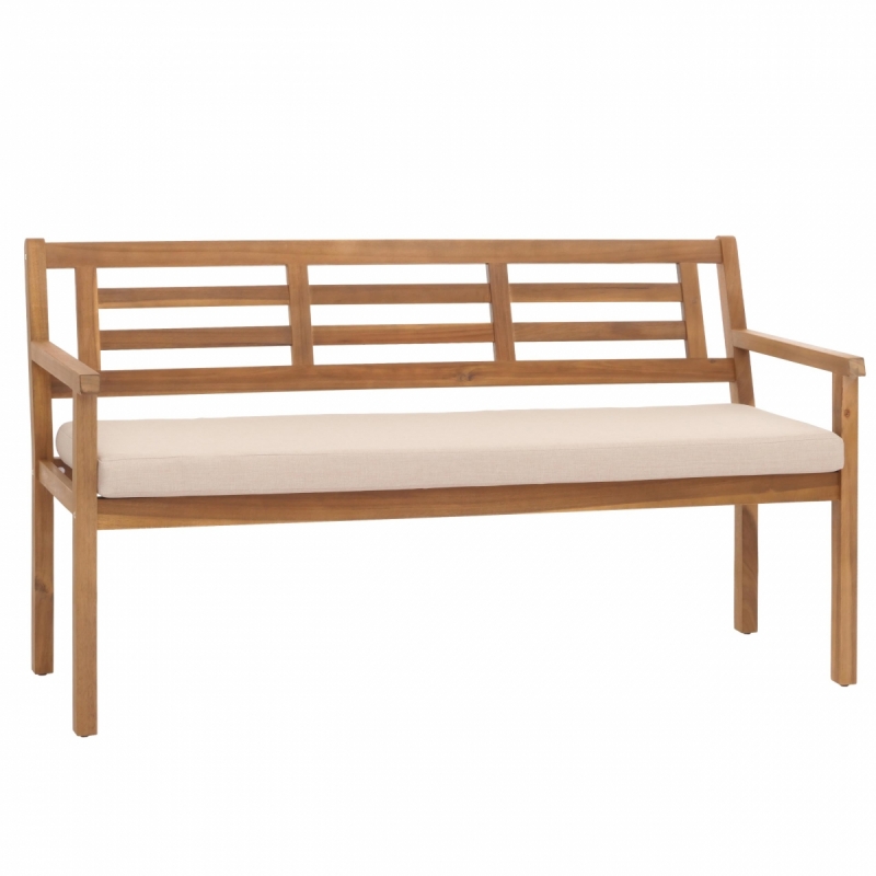 Zahradní lavička HWC-N47, 82x145x59 cm, akáciové dřevo - krémovo-béžový polštář