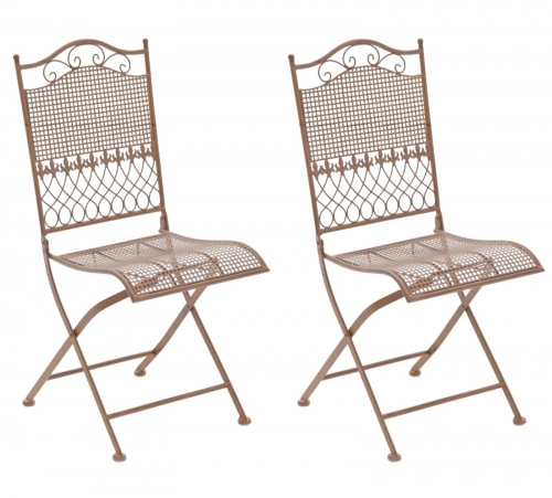 Kovová skladací židle Kiran (SET 2 ks) - Hnědá antik