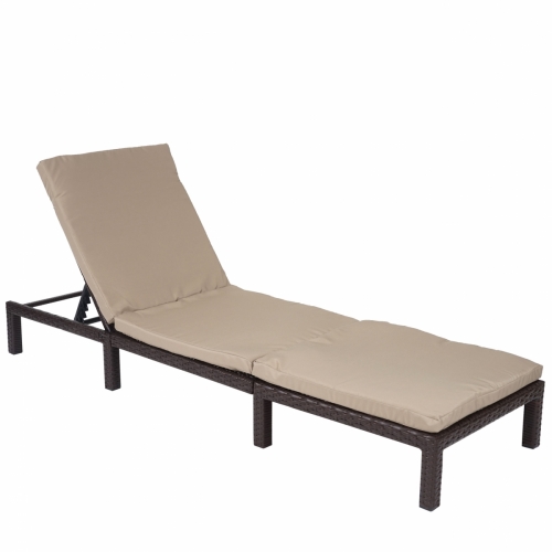 Zahradní lehátko HWC-A51 - polyratan, krémové polštáře basic 5cm - hnědá