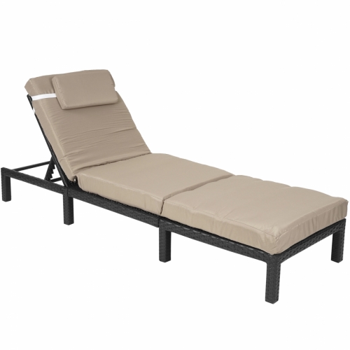Zahradní lehátko HWC-A51 - krémové polštáře premium 10cm - antracit