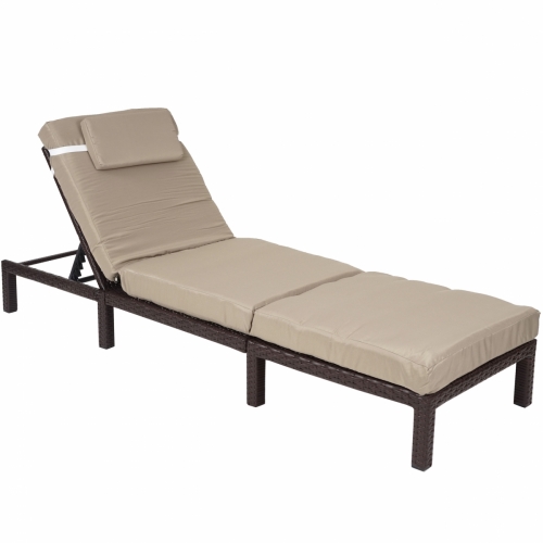 Zahradní lehátko HWC-A51 - krémové polštáře premium 10cm - hnědá