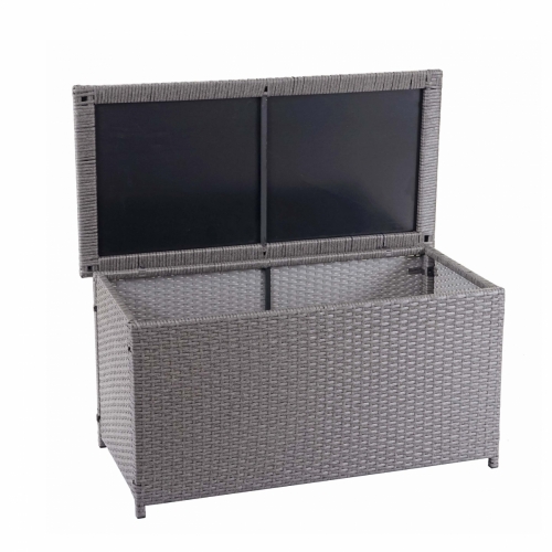 Polyratanový zahradní úložný box HWC-D88 - základní šedá, 51x100x50cm 170l
