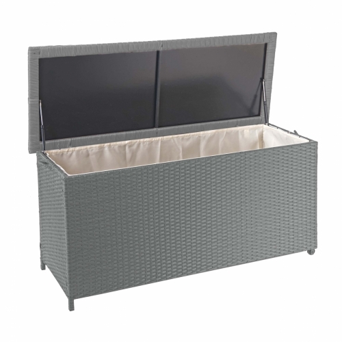 Polyratanový zahradní úložný box HWC-D88 - prémiová šedá, 63x135x52cm 320l