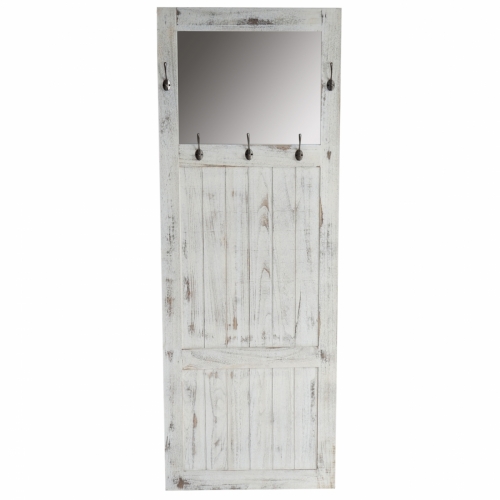 Věšáková stěna se zrcadlem vintage 33359 - 180x65x7cm, antik bílá