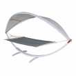 Houpací síť HWC-J47 se stříškou pro 2 osoby, dřevo, 420cm - bílá, šedá