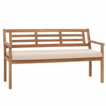 Zahradní lavička HWC-N47, 82x145x59 cm, akáciové dřevo - krémovo-béžový polštář