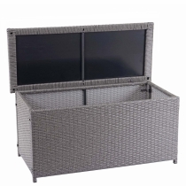 Polyratanový zahradní úložný box HWC-D88 - základní šedá, 63x135x52cm 320l