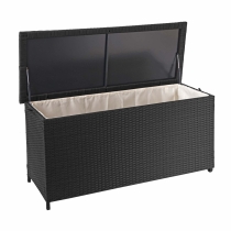Polyratanový zahradní úložný box HWC-D88 - prémiová černá, 63x135x52cm 320l
